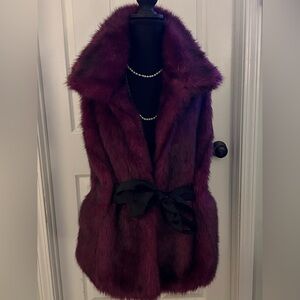 Steve Madden Plum Purple Faux Fur Vest with Black Ribbon M